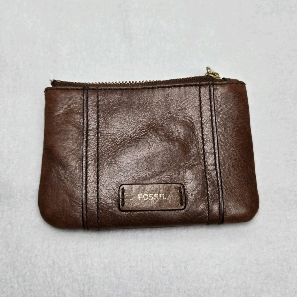 Fossil Brown Zip-Around Wallet with Credit Card Slots and Key Ring for Women